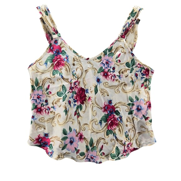 Violets & Roses Tops - Violets & Roses Floral Print Camisole Tank Top Women's Large Cream Pink Blue